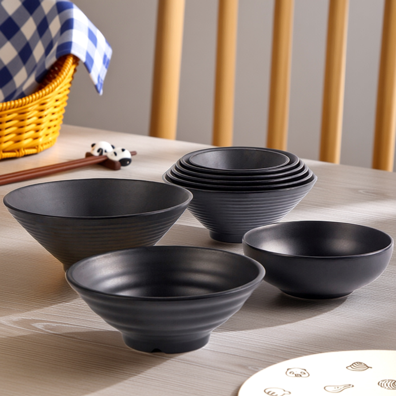 Xiangyuan Melamine Tableware Noodle Bowl Commercial Black Japanese-Style Soup Bowl Large Bowl Special for Spicy Hot Pot Conical Bowl Cold Noodle Bowl