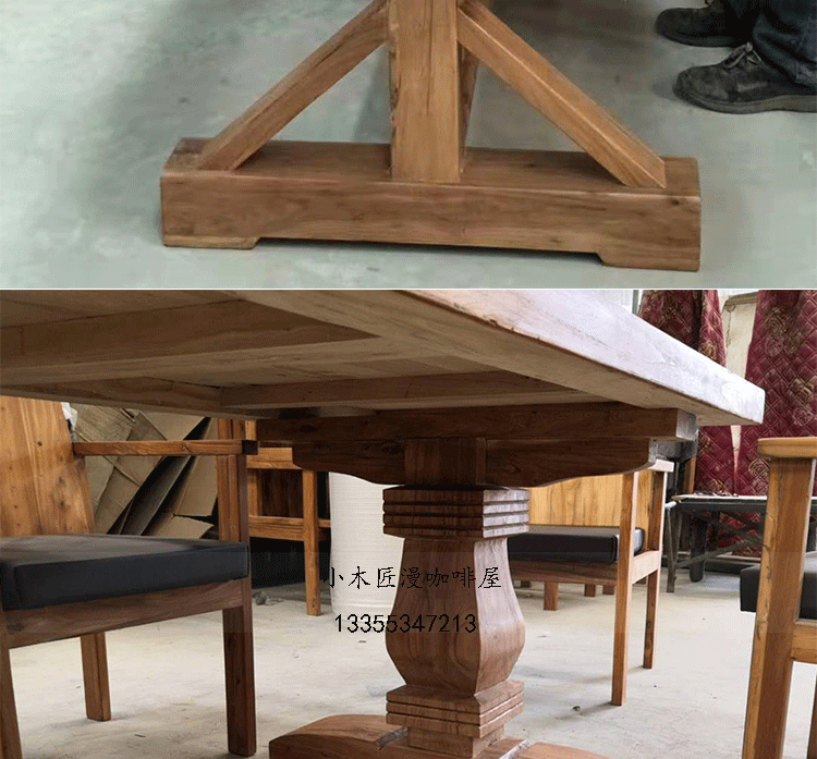 Bàn ghế cafe nam kết hợp bàn elm cũ nhà 6 người 8 người 10 người bàn hình chữ nhật nguyên khối gỗ nội thất văn phòng - Bàn bàn làm việc xếp gọn thông minh