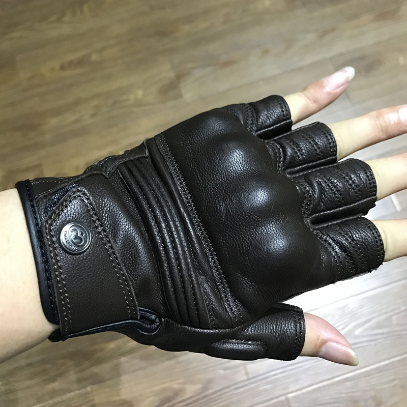 Seal of Seal XIMA locomotive half finger glove Retro genuine leather anti-fall breathable wear resistant locomotive Locomotive Gloves