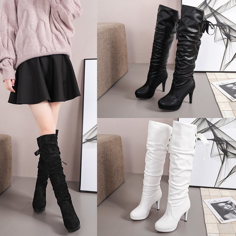 New Autumn and Winter Mid-Calf Boots for Women, Stiletto Heels, White, Fashionable Round Toe, Waterproof Platform, Thick Sole, High Heels, Over-The-Knee Women's Boots New Autumn and Winter Mid-Calf Boots for Women, Stiletto Heels, White, Fashionable Round Toe, Waterproof Platform, Thick Sole, High Heels, Over-The-Knee Women's Boots