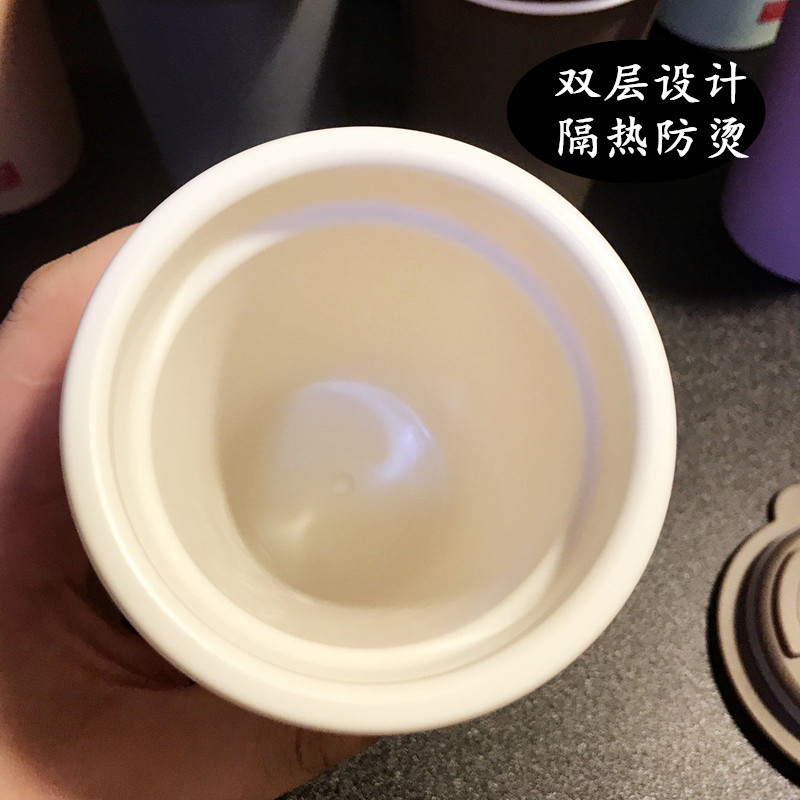 Hàn Quốc sinh viên sáng tạo nam nữ máy tính để bàn cà phê cốc tay mùa hè Hàn Quốc hai lớp nhựa tiện lợi vài ly nước bình inox giữ nhiệt