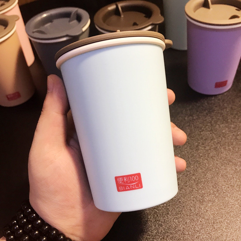 Hàn Quốc sinh viên sáng tạo nam nữ máy tính để bàn cà phê cốc tay mùa hè Hàn Quốc hai lớp nhựa tiện lợi vài ly nước bình inox giữ nhiệt