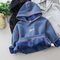 Boy plus velvet hoodie children warm velvet sweater 2020 winter boys middle and big children thick coat children tide