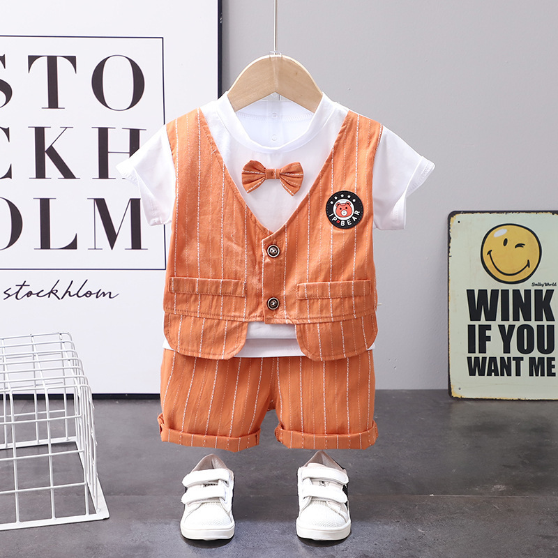 Suit Waistcoat Suit Children Suit Children Suit Summer Handsome Short Sleeve Summer 2022 New Yangpie-year-old suit