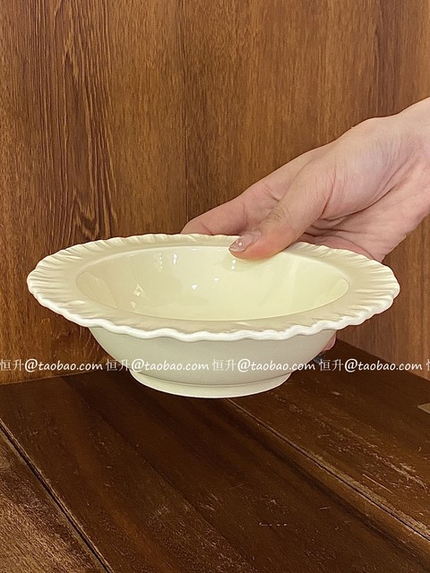 Korean ins Cream-Colored Ceramic Tableware Cake Dessert Plate Household High-Value Dinner Plate Fruit Salad Plate Salad Bowl