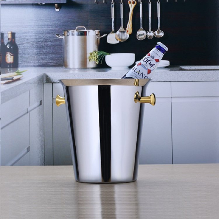 Stainless steel ice bucket golden red wine ice bucket home bar champagne bucket ice wine bucket classic European style insulated ice cubes