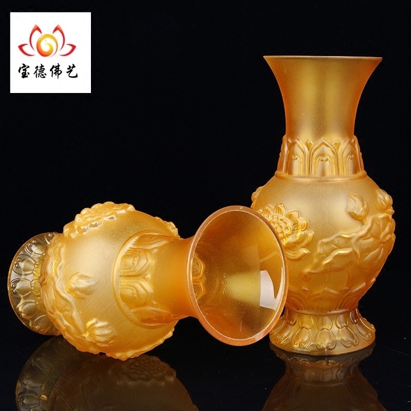 Glazed reliquary lotus vase Guanyin Buddha Hall Buddha Hall Shentai dedicated to water purification bottle living room flower arrangement pendulum