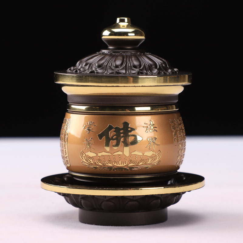 Taiwan BW pure copper bicolor Buddha Words with water supply Cup for the Buddha's Cup Foal to worship Guanyin Water purifying Cup Holy Water Cup