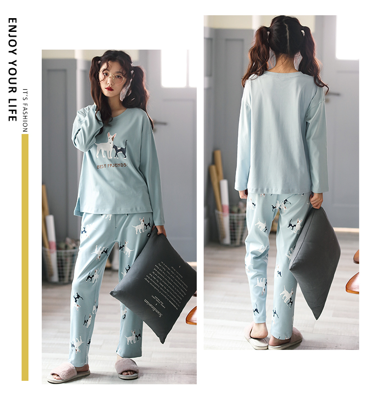 Bộ đồ ngủ nữ mùa xuân và mùa thu dài tay phù hợp với cotton mỏng phần hai mảnh Bộ đồ dễ thương của Hàn Quốc có thể mặc ngoài nhà dịch vụ những kiểu đồ bộ may đẹp