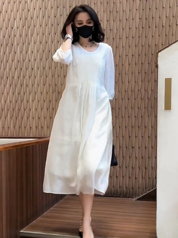 High-End and Elegant White Dress for Women, 2024 Summer New Style, Gentle, Age-Reducing, Slimming Chiffon Silk Long Dress High-End and Elegant White Dress for Women, 2024 Summer New Style, Gentle, Age-Reducing, Slimming Chiffon Silk Long Dress