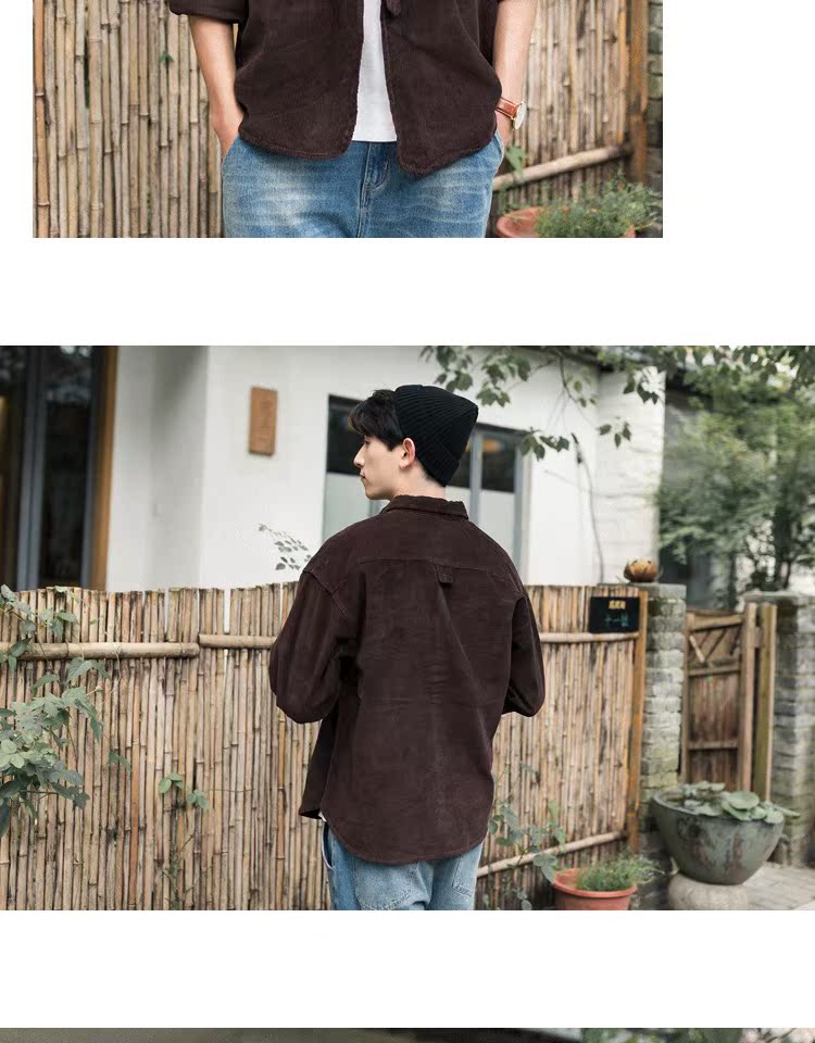 Mùa xuân Nhật Bản áo sơ mi nam thanh niên màu rắn lỏng áo khoác lửng áo khoác túi mặc áo thủy triều - Áo khoác đôi quần jean nam