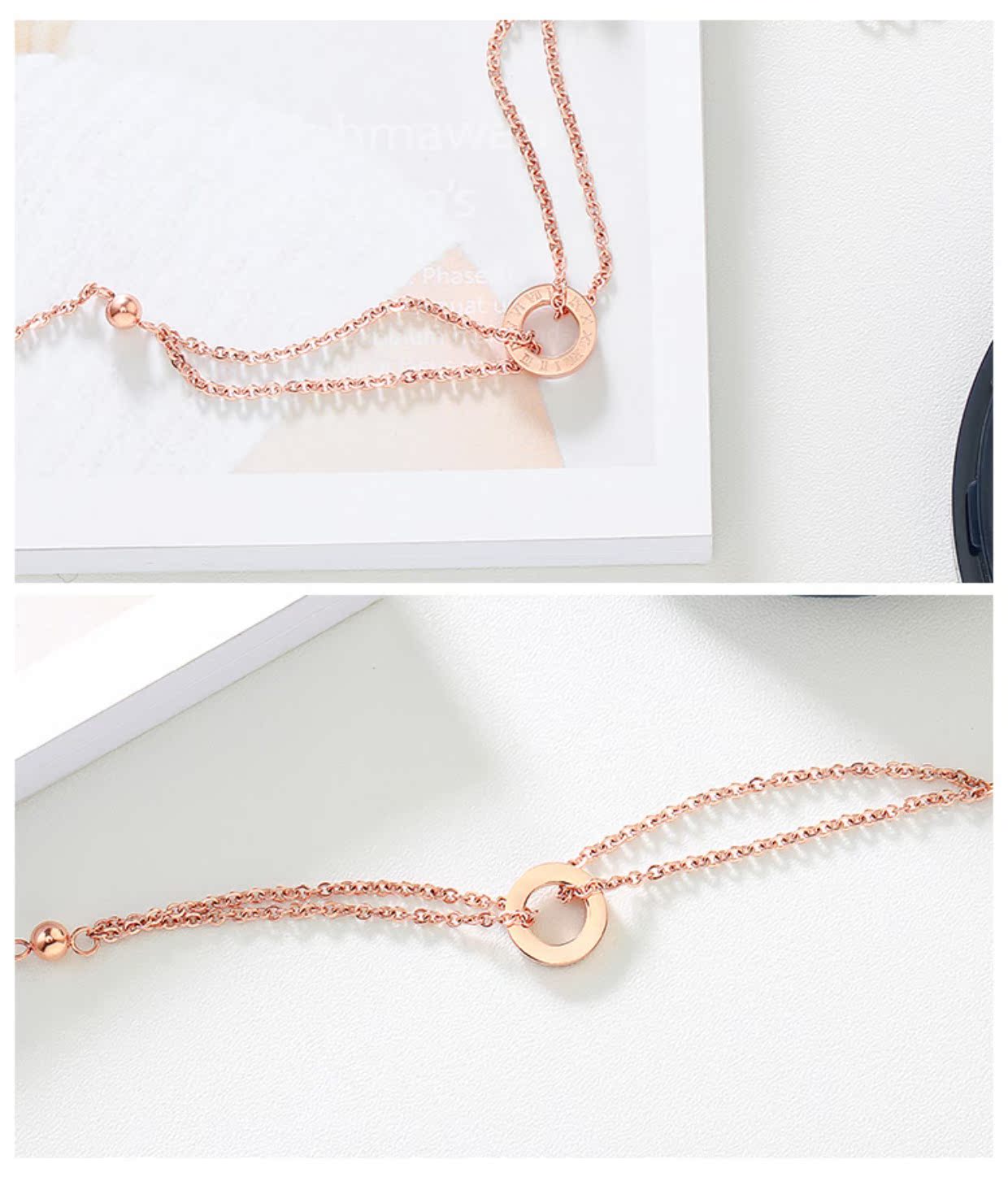 Nhật Bản và Hàn Quốc phiên bản thời trang mạ vàng hồng 18K vòng chân vàng nữ tua rua đôi bằng thép titan màu vàng La Mã vòng chân vòng chân vòng chân phong cách tây âu
