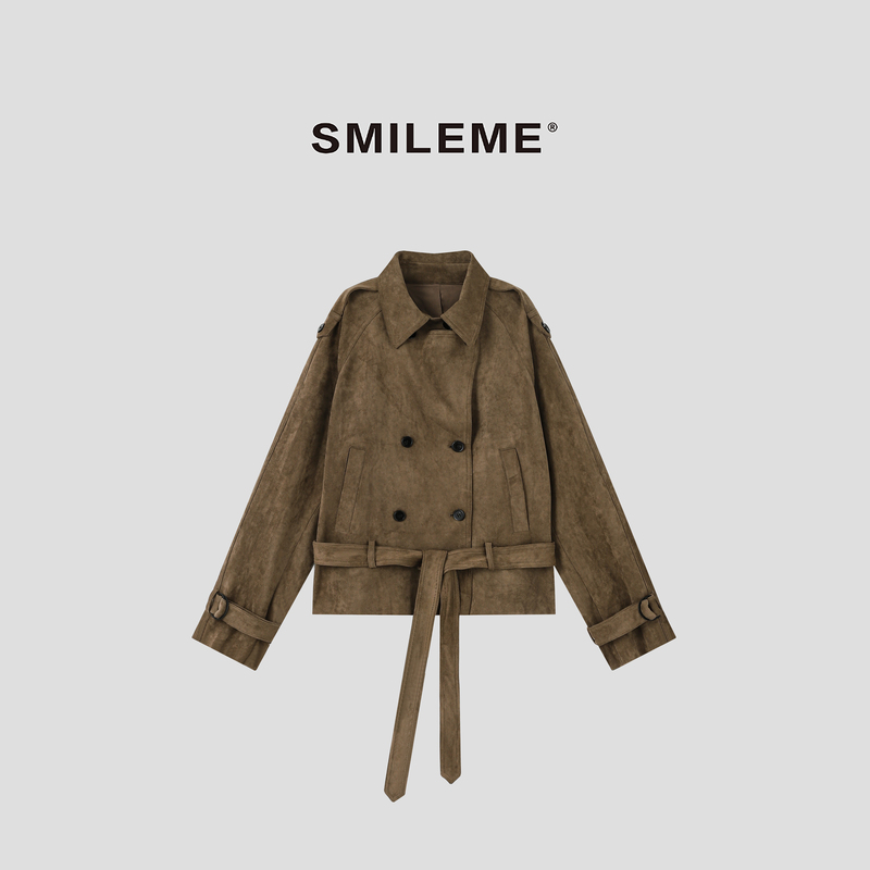 Ruan Xiaomi Smileme【Modern Traveler】Windbreaker Collar Suede Jacket Women's Autumn Vintage Distressed Short Jacket