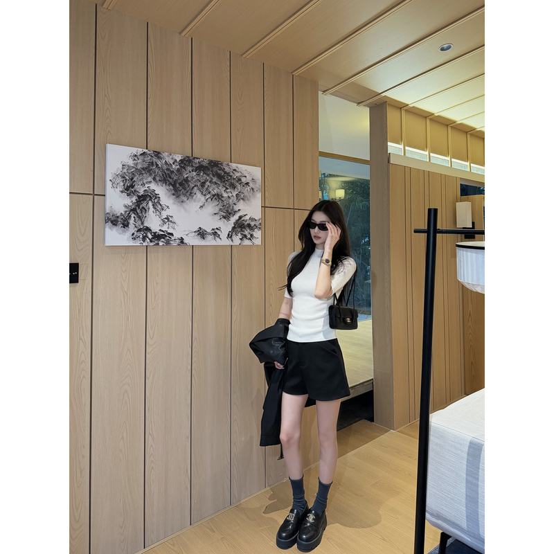 Ruan Xiaomi Smileme【Unprinted Collection】Sheep Wool Seamless One-Piece Five-Quarter Sleeve Knit Top for Women Early Autumn