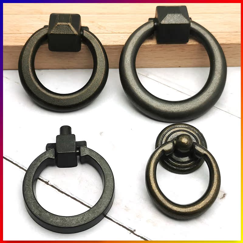 Drawer Handle Furniture Ring Cabinet Hardware Accessories New Chinese Style Black Single Hole Antique Bronze European Style Door Knob