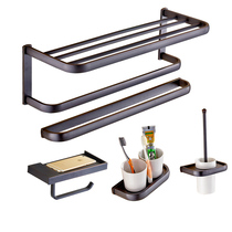 All copper European style black antique brushed towel bar Toilet brush shelf Bathroom towel rack pendant set free hole