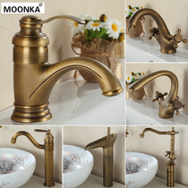 European imitation vintage all-copper bathroom cabinet washbasin table art basin Wine glass bamboo waterfall hot and cold faucet