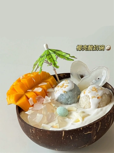 Миска для йогурта, овсянка с кокосом, деревянная миска, миска из скорлупы кокоса, салат, хлопья, десерт, фрукты, посуда для завтрака, деревянная миска с ложкой