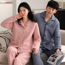 Lovers pyjamas autumn winter style pure cotton air cotton thickened all cotton thin laminated cotton mezzanine male and female long sleeve gge house dress