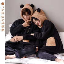 Autumn Winter Clothing With Cap Cute Cartoon Panda Thickened Flannel Coral Suede Pyjamas womens loverspyjamas home clothes