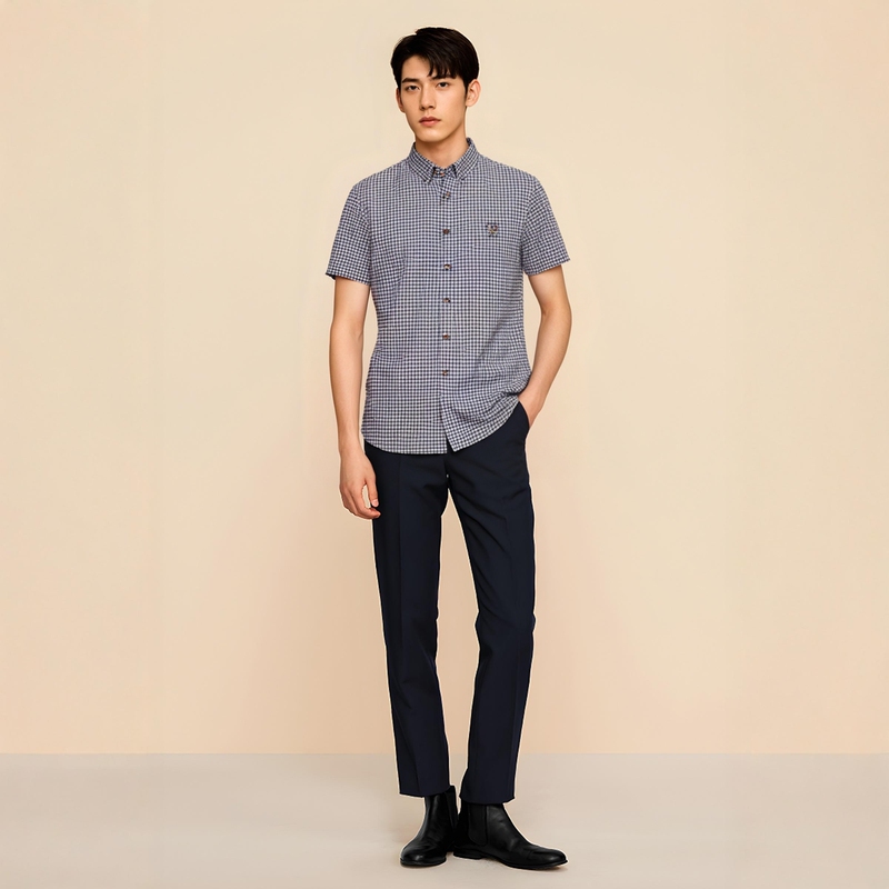 Beverly Polo Summer New Plaid Classic Embroidered Anti-Wrinkle Short-Sleeved Shirt Men's Top 243226213