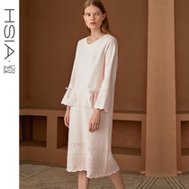 HSIA daydream long-sleeved night dress can be worn outside casual warm pajamas Feather yarn round neck loose home clothes women autumn and winter