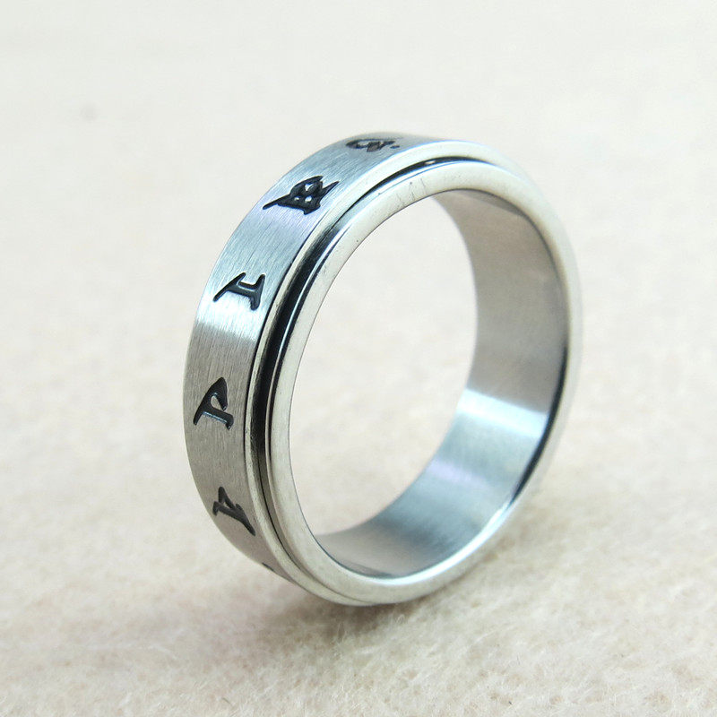 Tie Edge Titanium Steel Manshu Manshu Ring True to the Fortune Transfer Wisdom Couple Men's And Men's Buddha Spells Ring Pendant