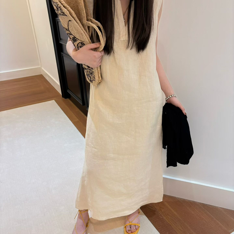 Samomo-26 New Summer Style French Style Lazy Pure Color Sleeveless Dress M60223