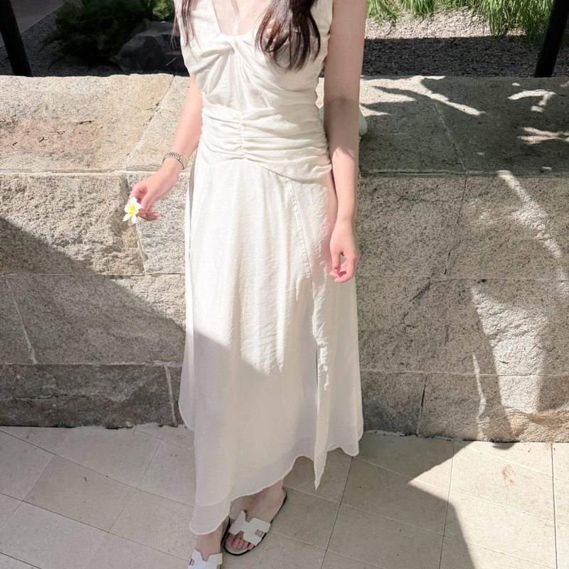 Poisooo-Sexy Little Sleeveless Tank Dress with Patchwork Neckline and Ruched Waist Design Ps68284