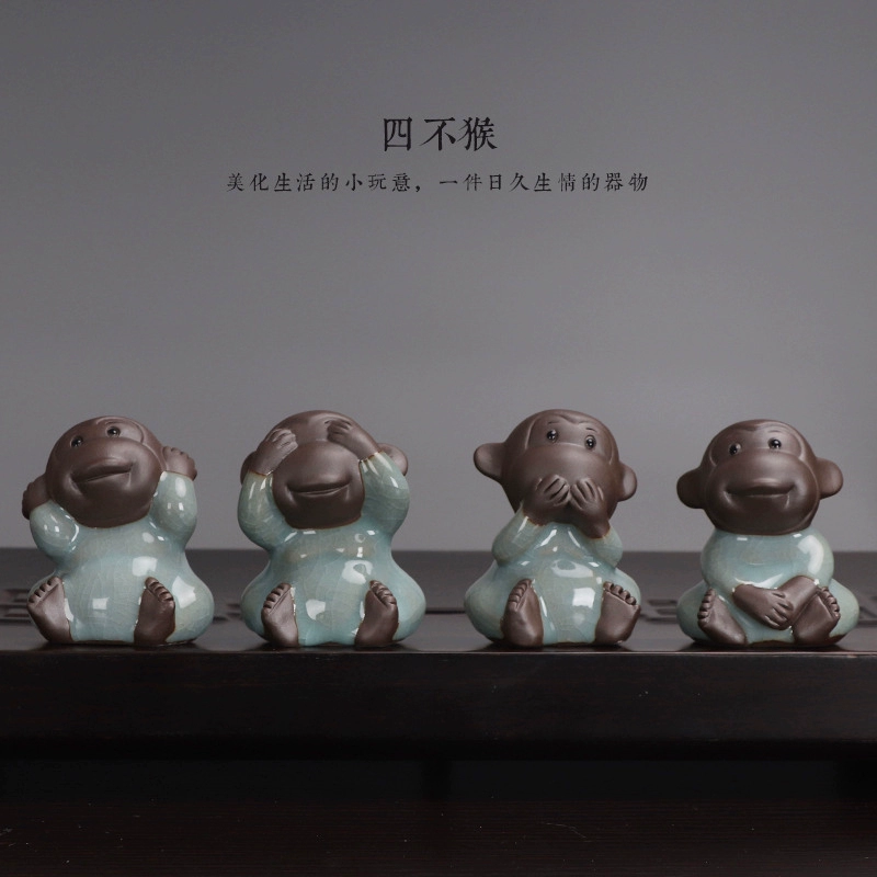 Geyao Sanbu khỉ trà vật nuôi trang trí gốm sứ - Trang trí nội thất