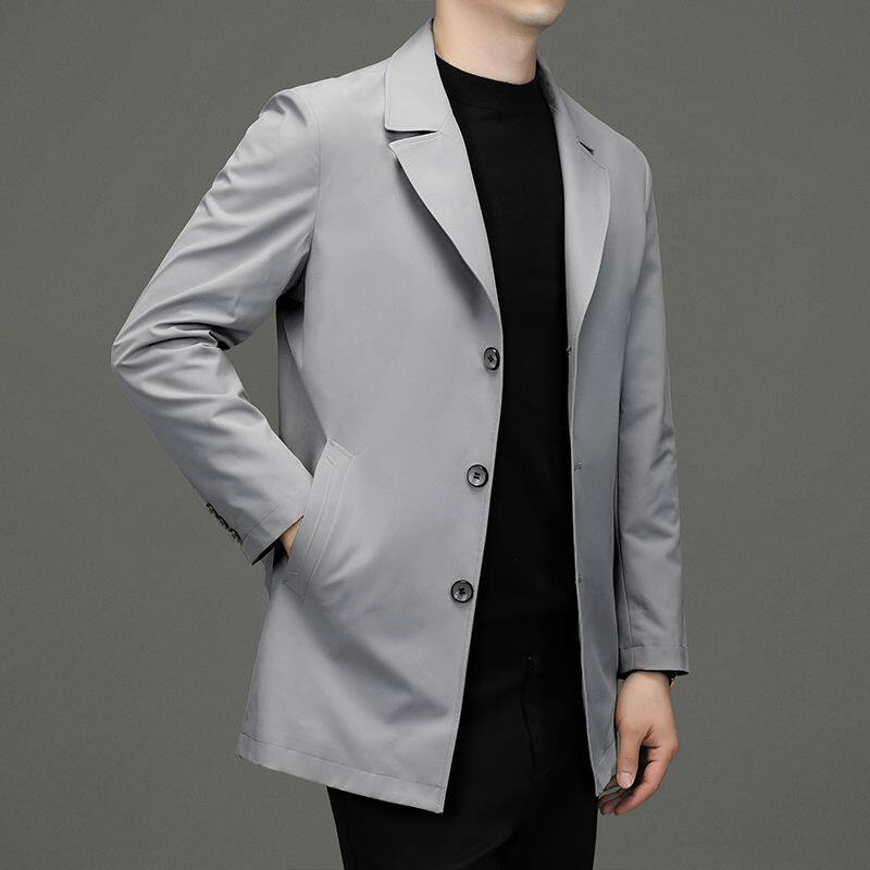 Business casual men's trench coat 2023 spring and summer medium-length loose large-size suit top men's jacket men's clothing