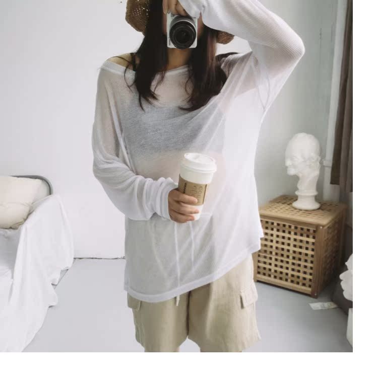 Mùa hè mới từ cổ áo băng lụa áo len nữ mỏng phần đầu lỏng lẻo vai áo chống nắng áo điều hòa áo len gile