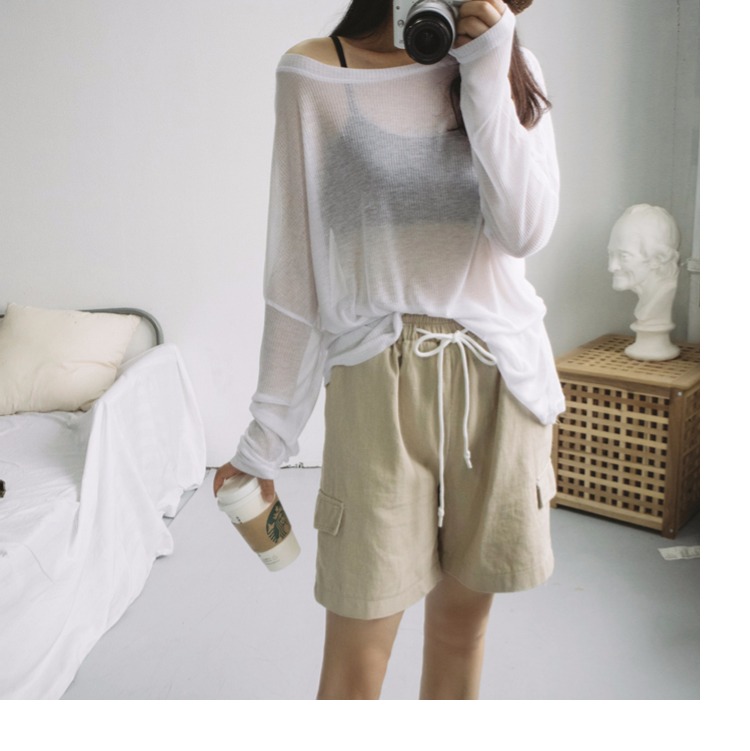 Mùa hè mới từ cổ áo băng lụa áo len nữ mỏng phần đầu lỏng lẻo vai áo chống nắng áo điều hòa áo len gile