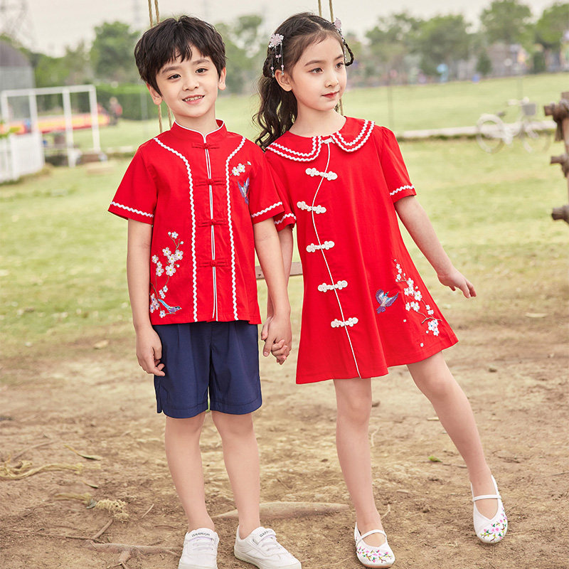 Kindergarten Garden Clothing Summer Clothing China Wind Suit Children Summer Class Clothing New Hanfu National School Wind School Uniforms
