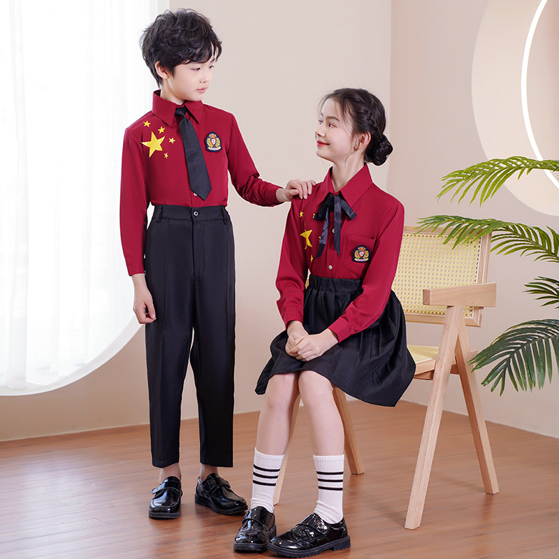 Children's big chorus to serve red scarves with red scarves Chinese style poetry song recitation of elementary school students Heqing clothes male and female children's class clothes