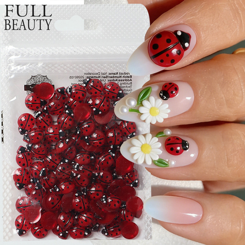 New Nail Art Accessories Spring and Summer Seven-Star Ladybug Beetle Insect Three-Dimensional Resin Bagged Nail Decorations Nail Art Tools
