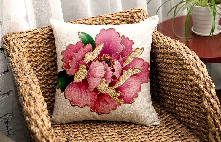 Trung Quốc hoa hoa mẫu đơn gió Fukki lanh hộ gia đình vuông đệm sofa gối xe thắt lưng vải gối - Trở lại đệm / Bolsters