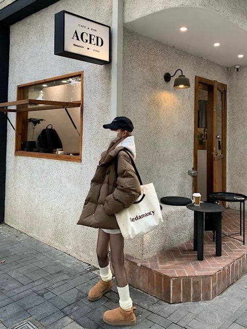 NANS Coffee Color Stand Collar Cotton Jacket Women's Winter New Maillard Wear Small Person Cotton Jacket Thickened Side