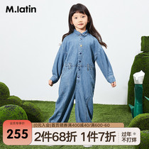 Maradin children's clothing children's jeans suit 2021 spring and autumn new towel embroidery design one-piece suit