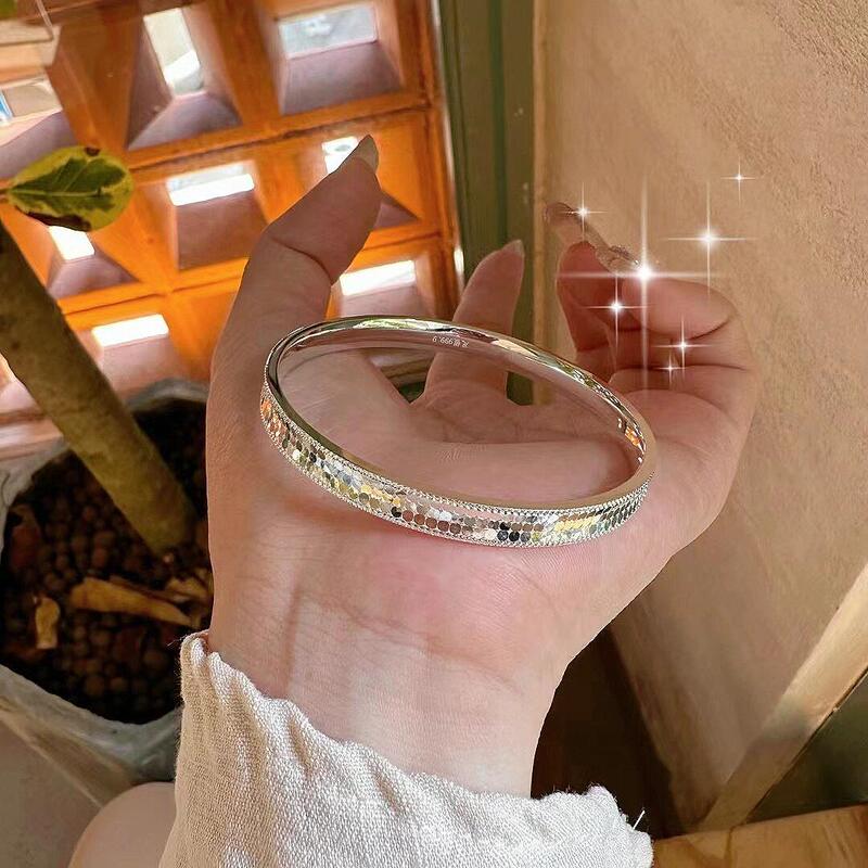 Dragon Scale 9999 Pure Silver Crushed Ice Bracelet for Women, Solid Closed Fashionable High-End Sterling Silver Bracelet Gift