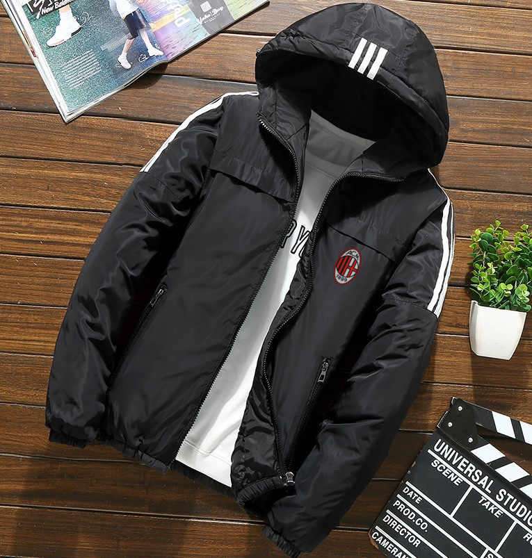AC Milan fans new autumn and winter thickened quilted sports casual hooded jacket coat cotton-padded men's and women's clothing