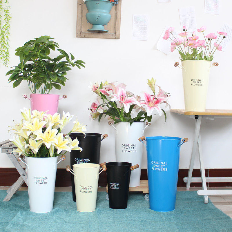 Dried flowers flower arrangement bucket tin flower tube vase home wake up flower bucket flower bucket flower pot pastoral flower shop tin bucket