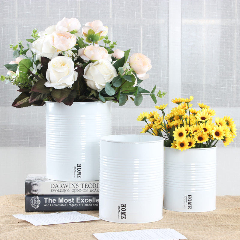 Minima sheet Flower Barrel Personality Flower Pot Dry Flower Barrel White Round Straight Silo Interior House Decoration Iron Barrel Containing