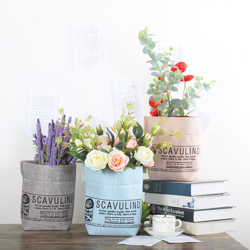 Nordic wind ins canvas cowhide bag flowerpot dry flower paper bag waterproof tear not rotten flowerpot flower bag decorative props