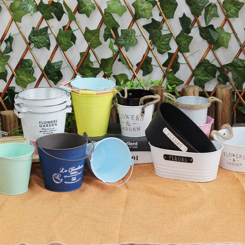 Sheet iron flower pot flower barrel minimalist small iron barrel multi-meat flower pot special price clearing house creative small flower pot retro flower shop florist