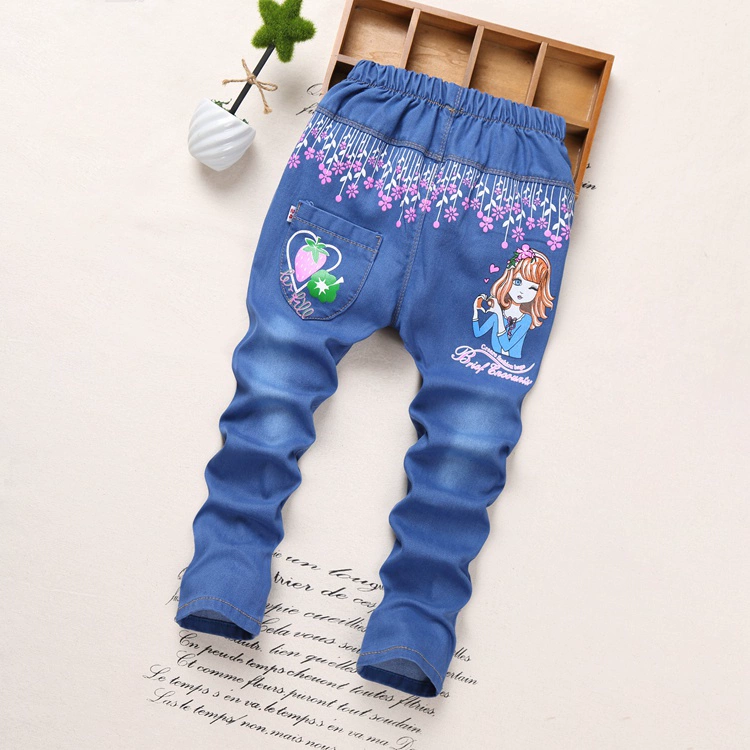 Zhongda trẻ em học sinh quần trẻ em 2-11 tuổi quần trẻ em gái quần jeans mùa xuân và mùa thu 2018 Công chúa Hàn Quốc