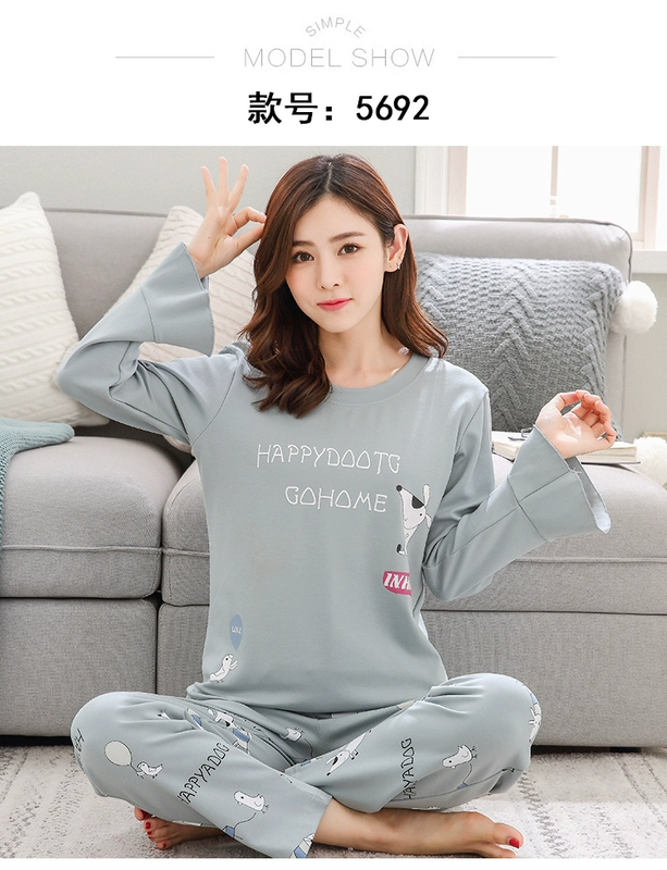 Bộ đồ ngủ dài tay nữ mùa xuân và mùa thu cotton hai mảnh phù hợp với phiên bản Hàn Quốc của sinh viên tươi thường xuyên mặc mùa đông mặc nhà mặc ngoài các kiểu đồ bộ đẹp