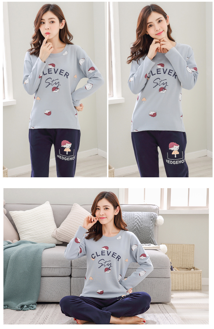 Bộ đồ ngủ dài tay cho phụ nữ mùa xuân và mùa thu cotton phù hợp với hai mảnh đồ lót