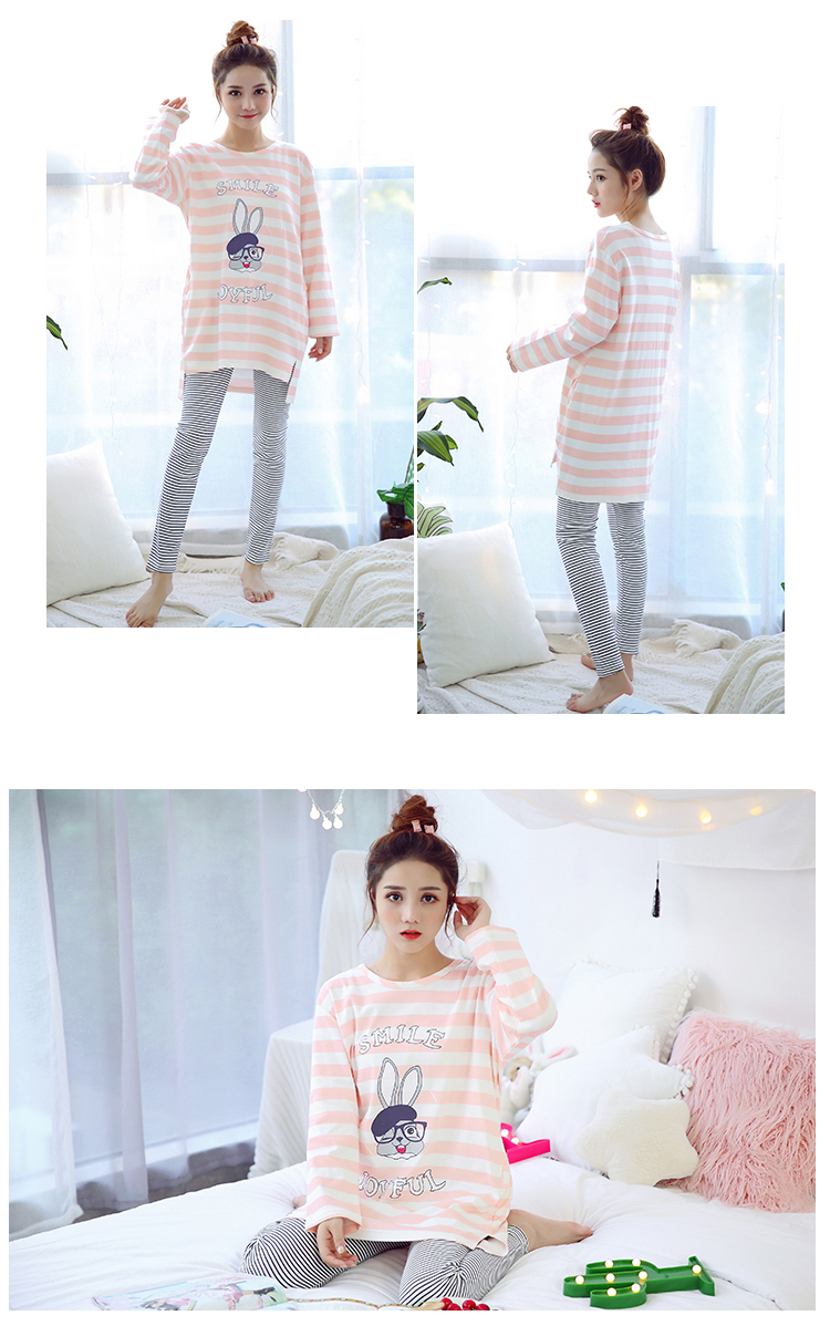 Bộ đồ ngủ mùa thu nữ tay dài bằng vải cotton hai mảnh phiên bản Hàn Quốc của sinh viên tươi mát ngọt ngào và đáng yêu phục vụ mùa thu đông áo kiểu nữ đẹp tuổi 35