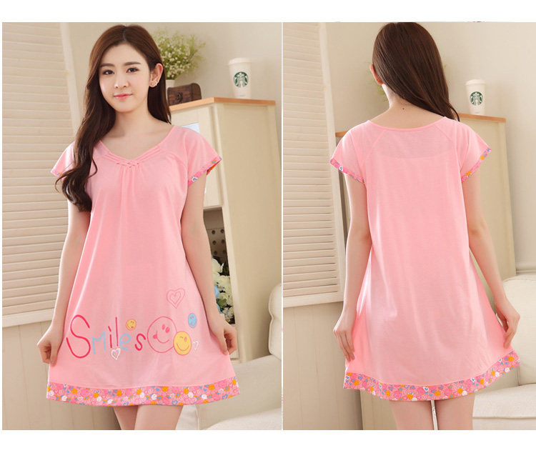 Bộ đồ ngủ ngắn tay cotton mới của Hàn Quốc phụ nữ mùa hè váy ngủ gợi cảm cho bà bầu lỏng lẻo XL ngọt ngào sinh viên tươi áo ngủ đẹp